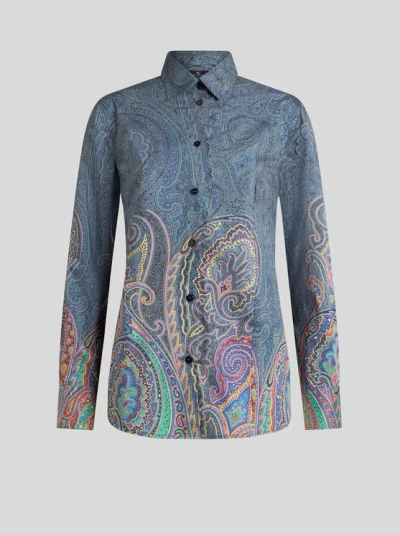 Etro Hemd Slim Fit Mit Paisley In Neonfarbe In Blue