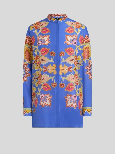 ETRO , COTTON AND SILK SHIRT WITH PRINT, WOMAN, BLUE, SIZE 50