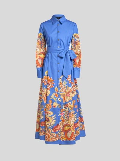 Etro , Hemdblusenkleid Aus Bedrucktem Popeline, Damen, Blau, Grösse 50 In Blue