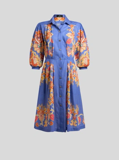 ETRO , PRINTED COTTON SHIRT DRESS, WOMAN, BLUE, SIZE 46