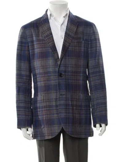 Pre-owned Etro Hemp Plaid Print Blazer In Blue