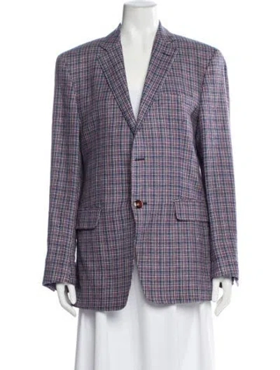Pre-owned Etro Hemp Plaid Print Blazer In Blue