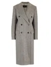 Etro Grey Long Double-breasted Coat With Chevron Motif In Grey