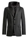 Etro Herringbone Detachable-hood Blazer In Gray