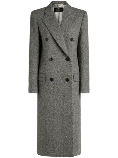 ETRO HERRINGBONE-PATTERN DOUBLE-BREASTED COAT