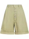 Etro Herringbone-pattern Cotton Bermuda Shorts In Green