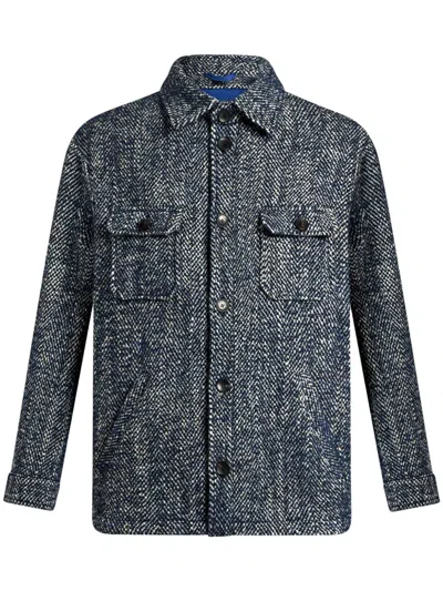 Etro Chevron Herringbone Wool Jacket Pockets In Blue