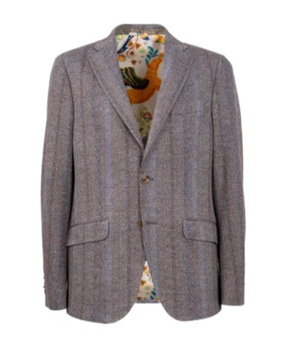 Etro Herringbone Tonal Striped Blazer In Gray