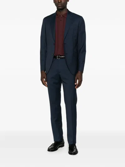 Etro Herringbone-pattern Wool Suit In Blue