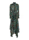 Etro Multicolor Long Dress With Self-tie Belt And All-over Floral Print In Silk Woman In Green