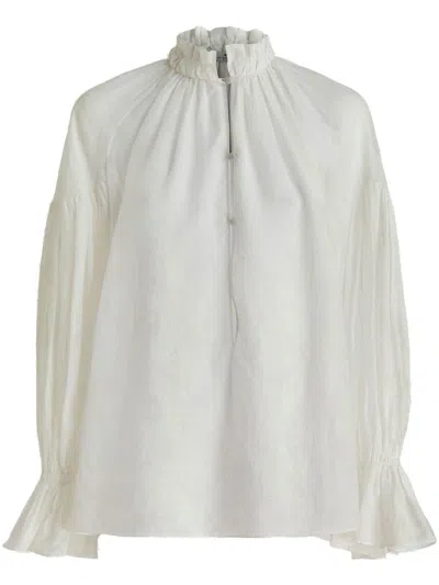 Etro High-neck Long-sleeve Blouse In Bianco