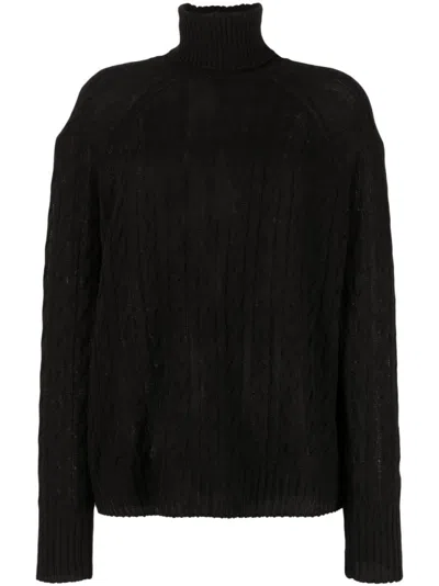 Etro High Neck Ribbed Cashmere Sweater In Black