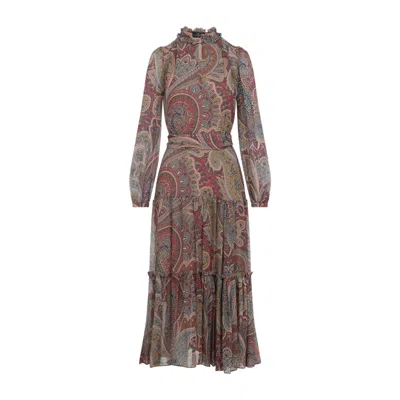 ETRO ETRO HIGH NECK RUFFLE MAXI DRESS WITH PAISLEY PRINT