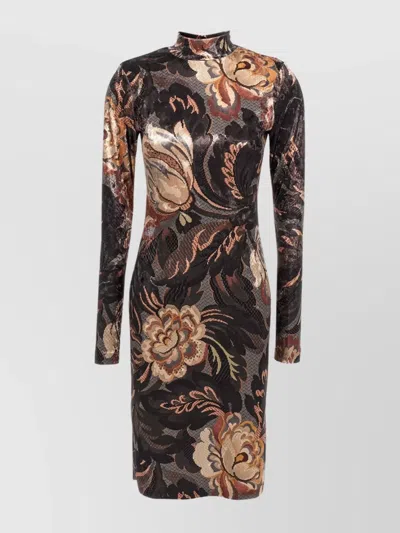 ETRO HIGH NECKLINE VELVET FLORAL DRESS