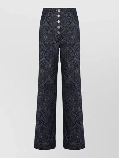 Etro High Waist Jacquard Flare Denim Jeans In Blue