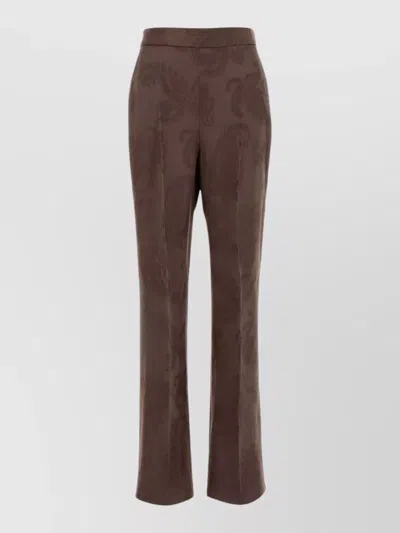 Etro High Waist Jacquard Paisley Straight Pants In Brown