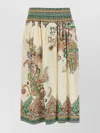 Etro Womens Print On White Base Floral-print High-rise Cotton Midi Skirt
