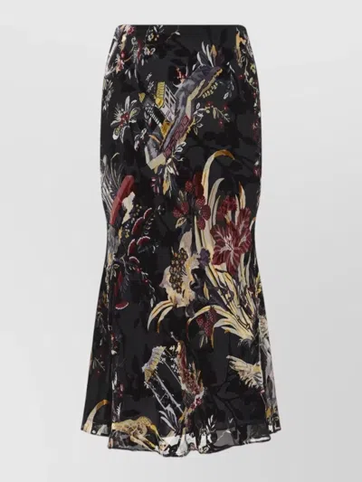 Etro High Waist Midi Skirt Floral Pattern In Multi
