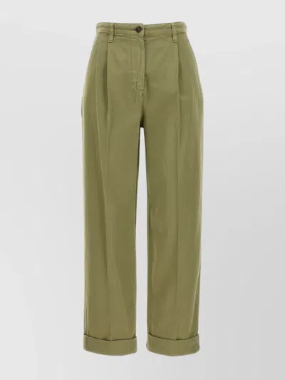 Etro High Waist Pleated Chino Pants With Cuffed Hem In Gray