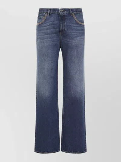 Etro High Waist Wide Leg Denim Trousers In Blue