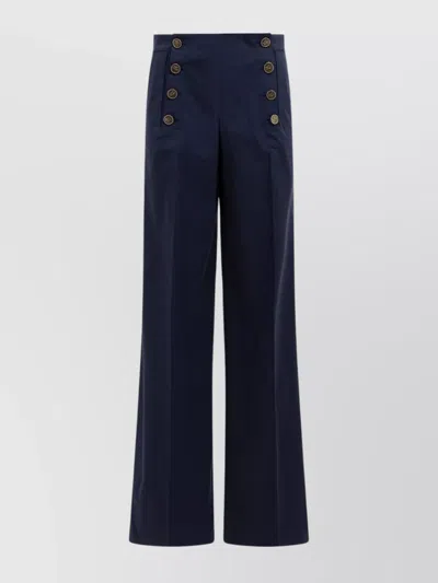 Etro High Waist Wide Leg Trousers With Button Detailing In Blue