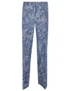 Etro High-waisted Cotton Gabardine Trousers With Floral Detailing In Blue
