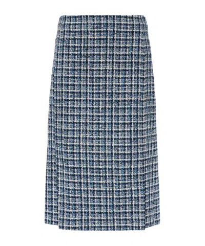 Etro High-waisted Tweed Midi Skirt In Blue
