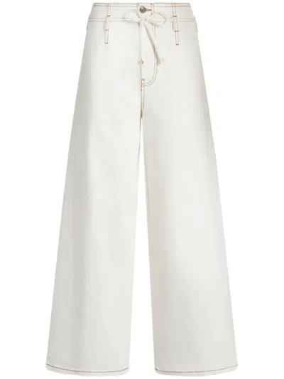 Etro High-waisted Wide-leg Jeans With Drawstring Closure In White