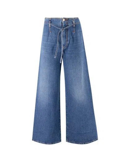 Etro High-waisted Wide-leg Jeans With Removable Belt And Floral Motif In Blue
