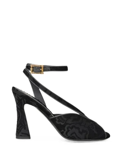 Etro High-heeled Jacquard Sandals With Paisley-motif In Black