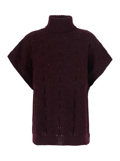 Etro High-neck Knit Sweater With Wide Short Sleeves In Burgundy