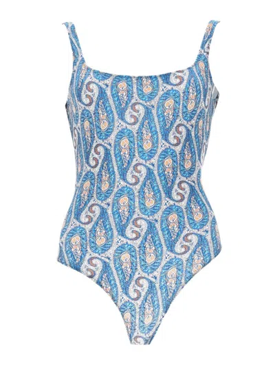 Etro High-waisted Swimwear With Floral Motif - Size S In Blue