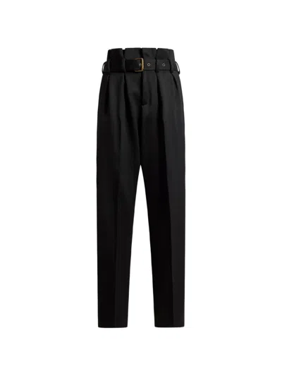 Etro High-waisted Wide-leg Wool Trousers In Black