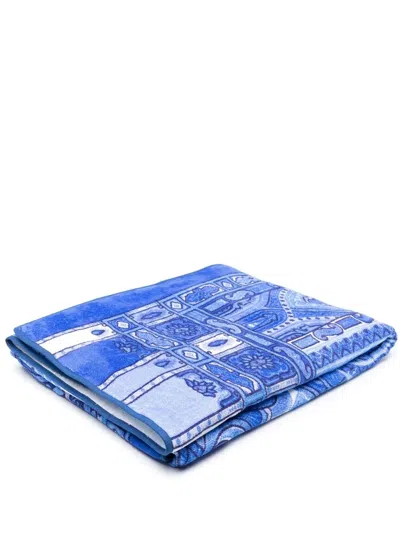 Etro Home Baroque-print Cotton Towel In Blau