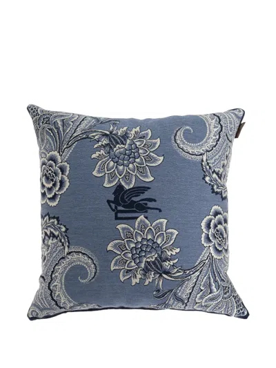 Etro Home Bloom Cushion In Blue