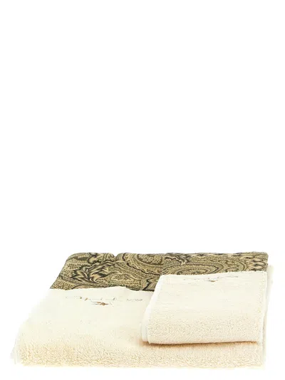 Etro Home Bloom Towels Green In Neutral