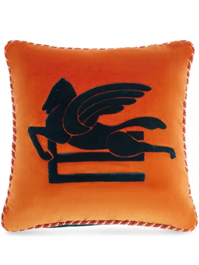 Etro Home Embroidered Cushion In Orange