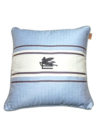 Etro Home Embroidered Cushion With Cord In Blue