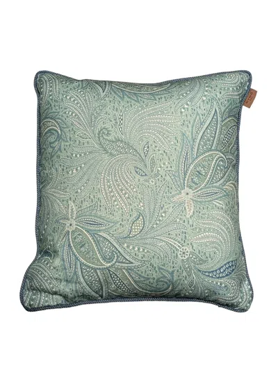 Etro Home Embroidered Cushion With Cord In Blue