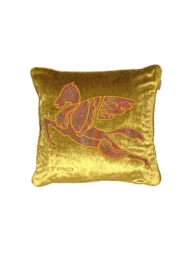 Etro Home Embroidered Cushion With Tube 45 X 45 In Green