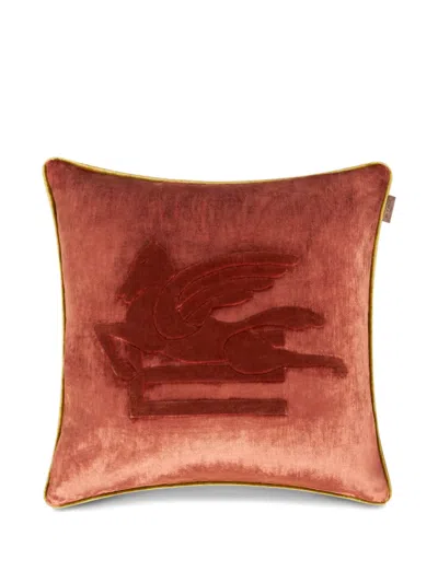 Etro Home Embroidered Pegaso Velvet Cushion In Red