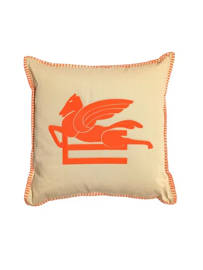 Etro Home Embroidered Ribot Cushion 45x45 In Nude & Neutrals