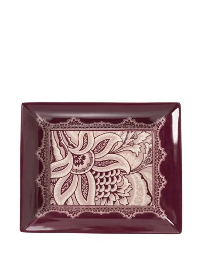 Etro Home Floral-print Rectangular-shape Plate In Burgundy