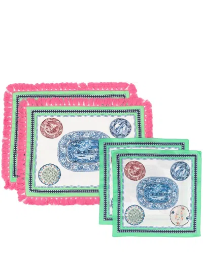 Etro Home Graphic-print Frayed Tableware Set In Green