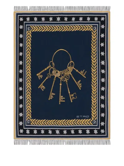 Etro Home Keys-jacquard Blanket In Blue