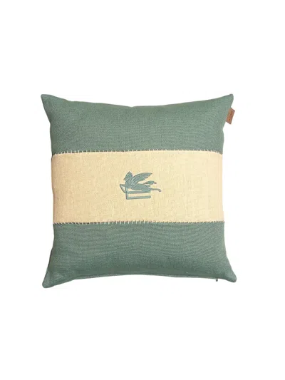 Etro Home Linen Embroidered Pillow Pegaso 45x45 In Blue