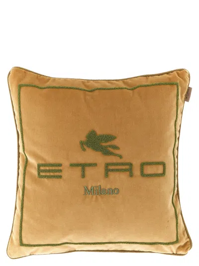 Etro Home Logo Cushion In Yellow