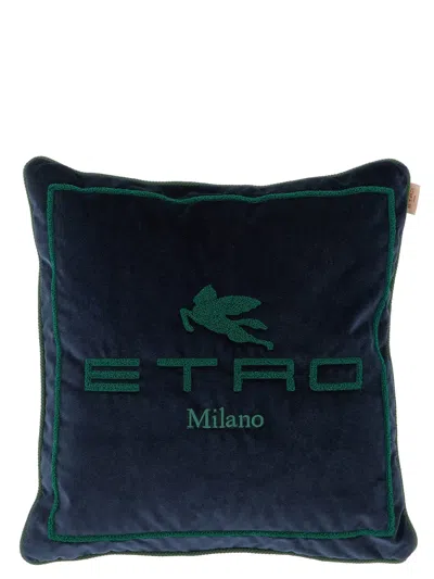 Etro Home Logo Cushion In Blue