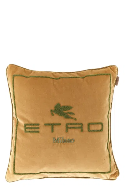 Etro Home Logo Cushion In Gold