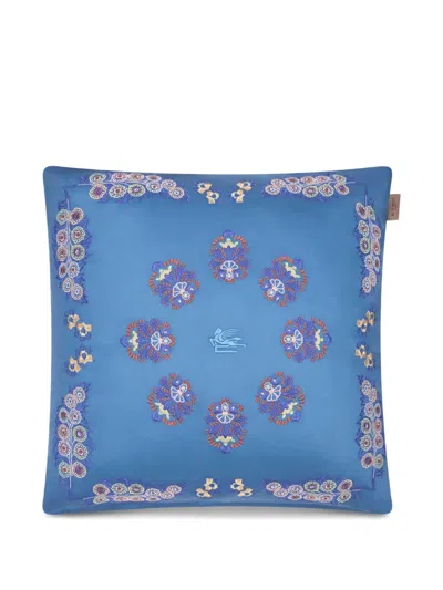 Etro Home Logo-embroidered Cushion In Blue